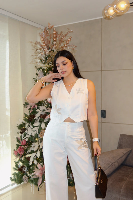 Pantalón Gardenia drill marfil