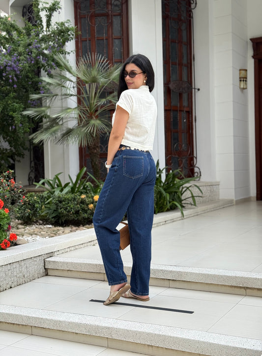 Pantalón Jean huevito Aura denim oscuro