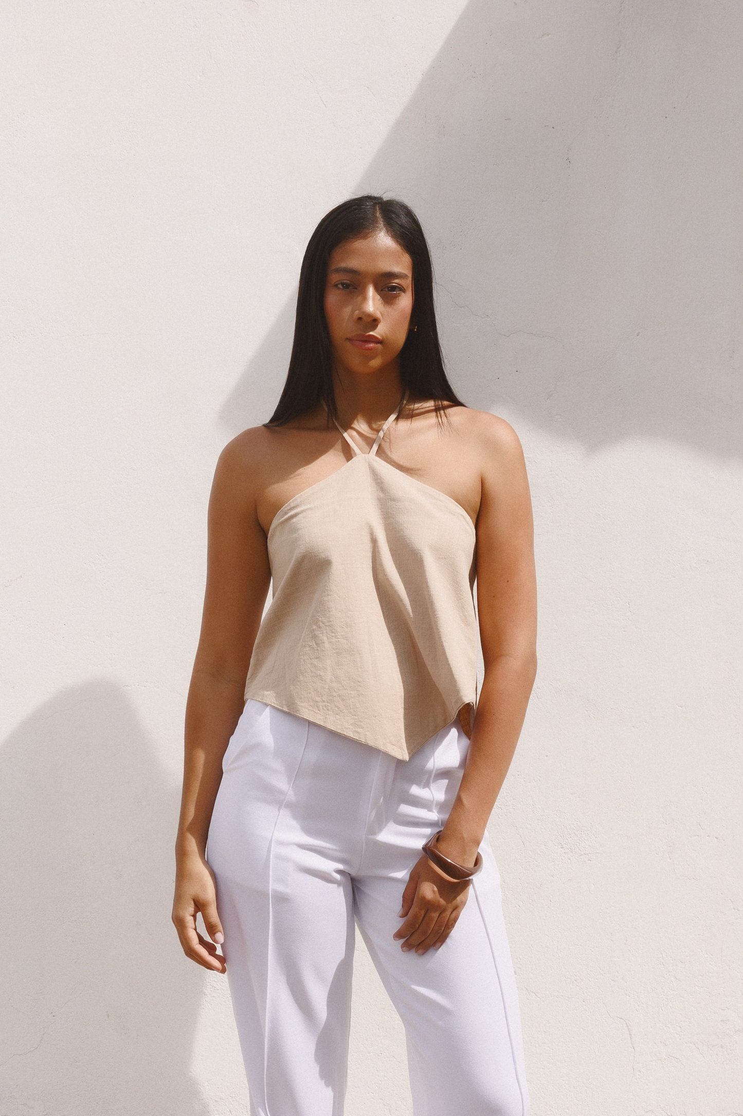 Blusa Amanecer lino rosada caqui