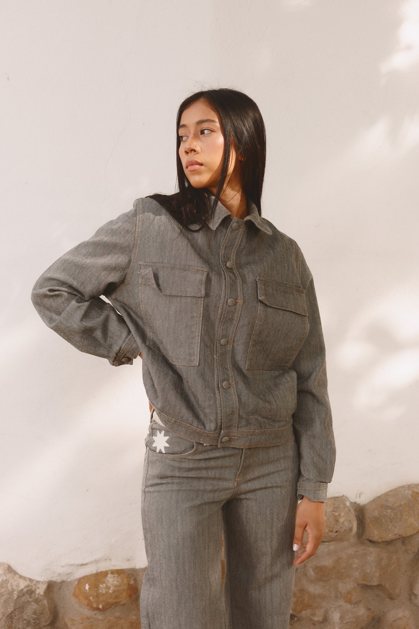 Jacket Solcito Drill Gris Jaspeado